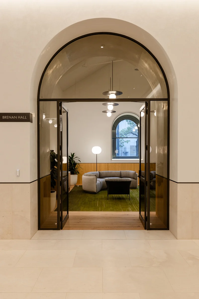 Arched entrance to the Brenan Hall lounge.
